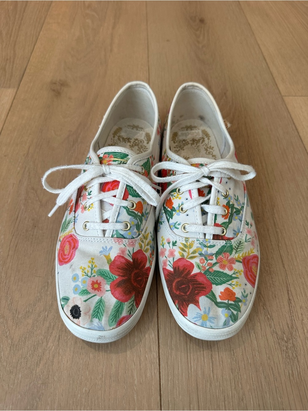 Keds Rifle Paper & Co White Canvas Lace-Up Sneakers with Floral Print - Picture 2 of 6